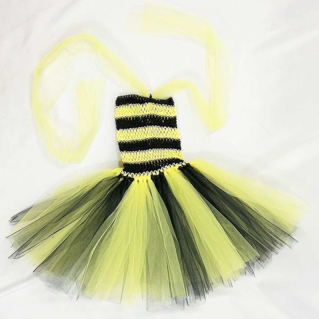 Bumble Bee Tutu Dress for Baby Girls Birthday Outfit Halloween Costume for Kids Honeybee Cosplay Dresses with Wing Headband Set