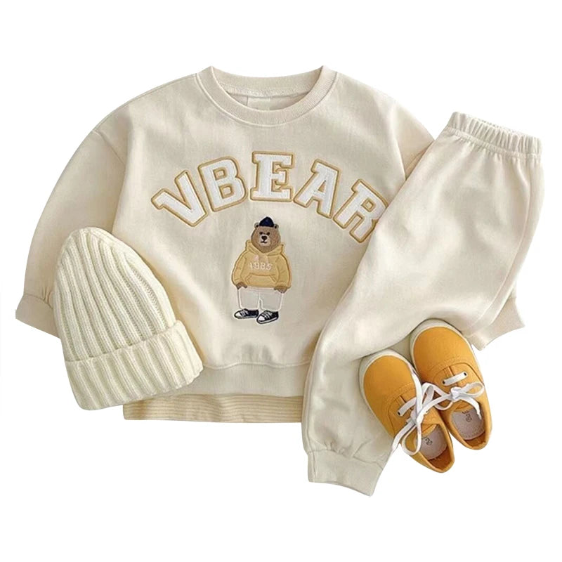 Fashion girls Toddler Baby Korea Clothing Fall Clothes Sets Baby Boys Set Kids Sports Bear Sweatshirt Pants 2Pcs 2 to 8 year
