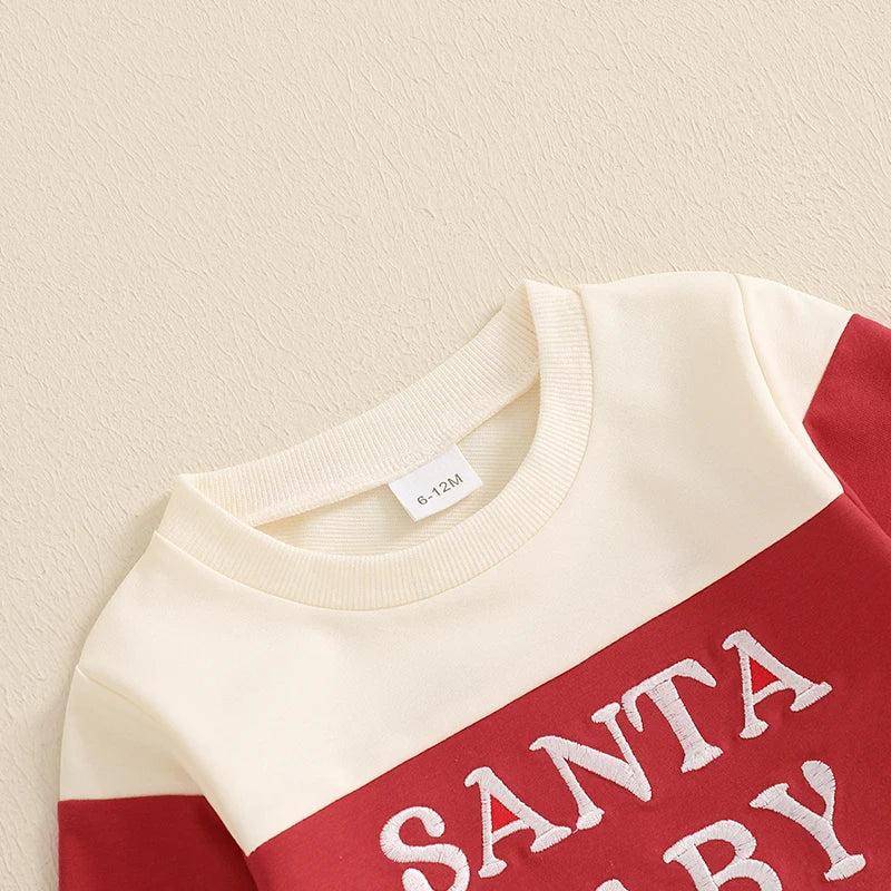 1-4Years Kids Baby Boy Girl Christmas Outfits Letter Embroidery Contrast Color Long Sleeve Sweatshirt+Elastic Pants 2 Piece Set