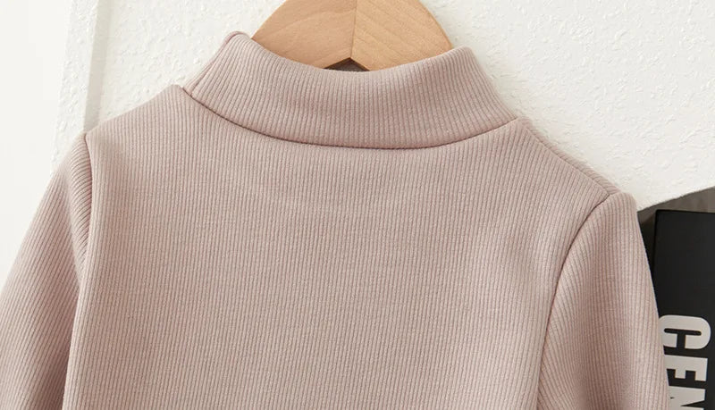 Children's Padded Thickened Sweater Girls Warm Solid Color Bottoming Shirt Autumn Winter New Boys Fashion Casual Tops 2-12 Years
