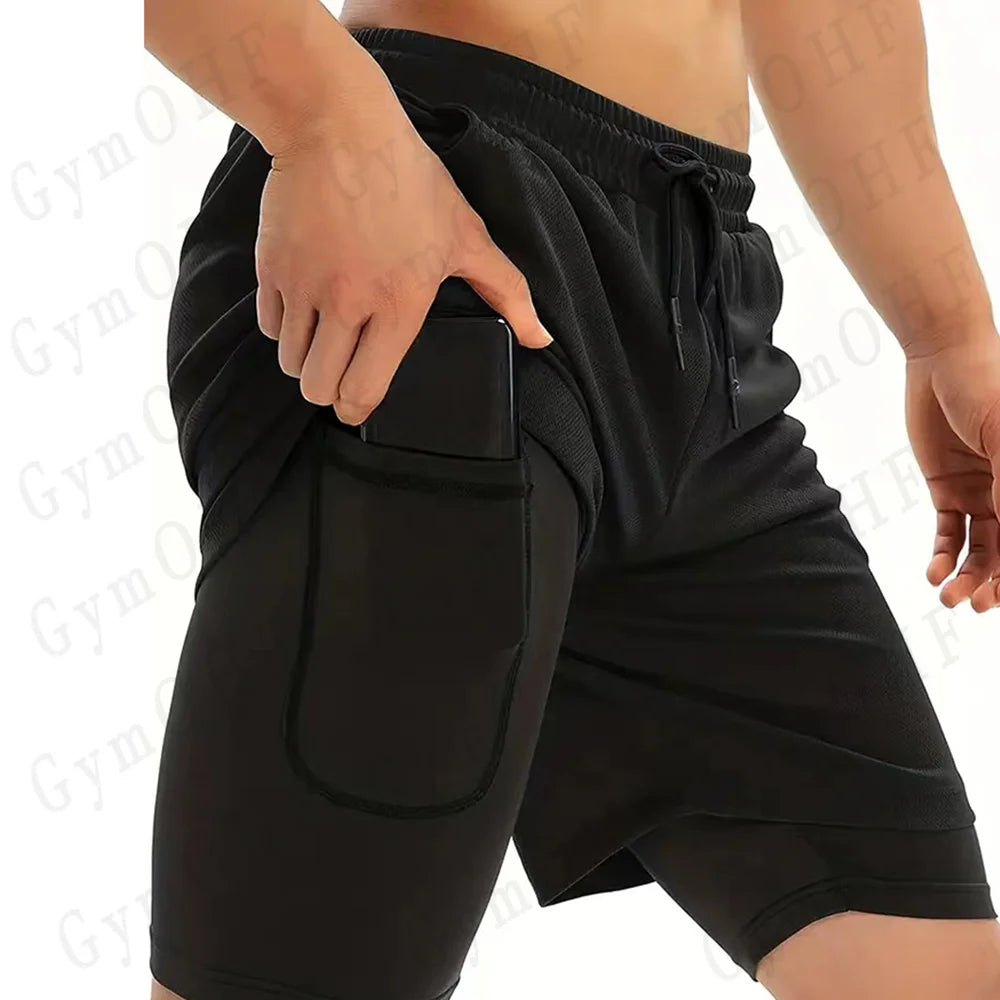 Anime Compression Shorts Men T Shirt Summer Sportswear Gym Jogging Training Workout Male Fitness Sport 2 In 1 Shorts Quick Dry