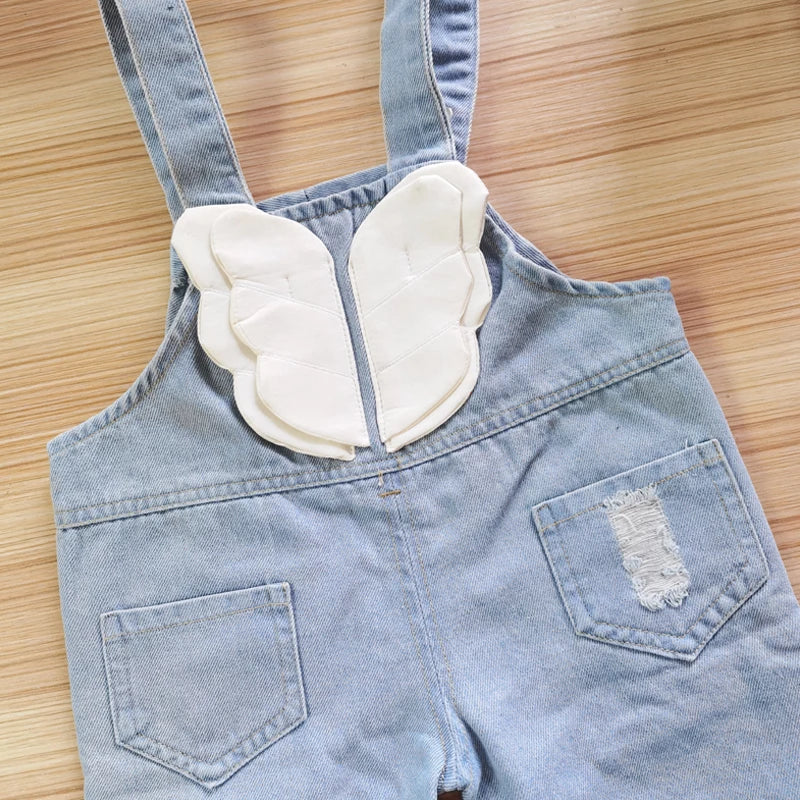 IENENS Baby Dungarees Girls Overalls Hole Wash Jeans Rainbow Print Trousers Denim Jumpsuit Toddler Infant Long Pants 0-4 Years