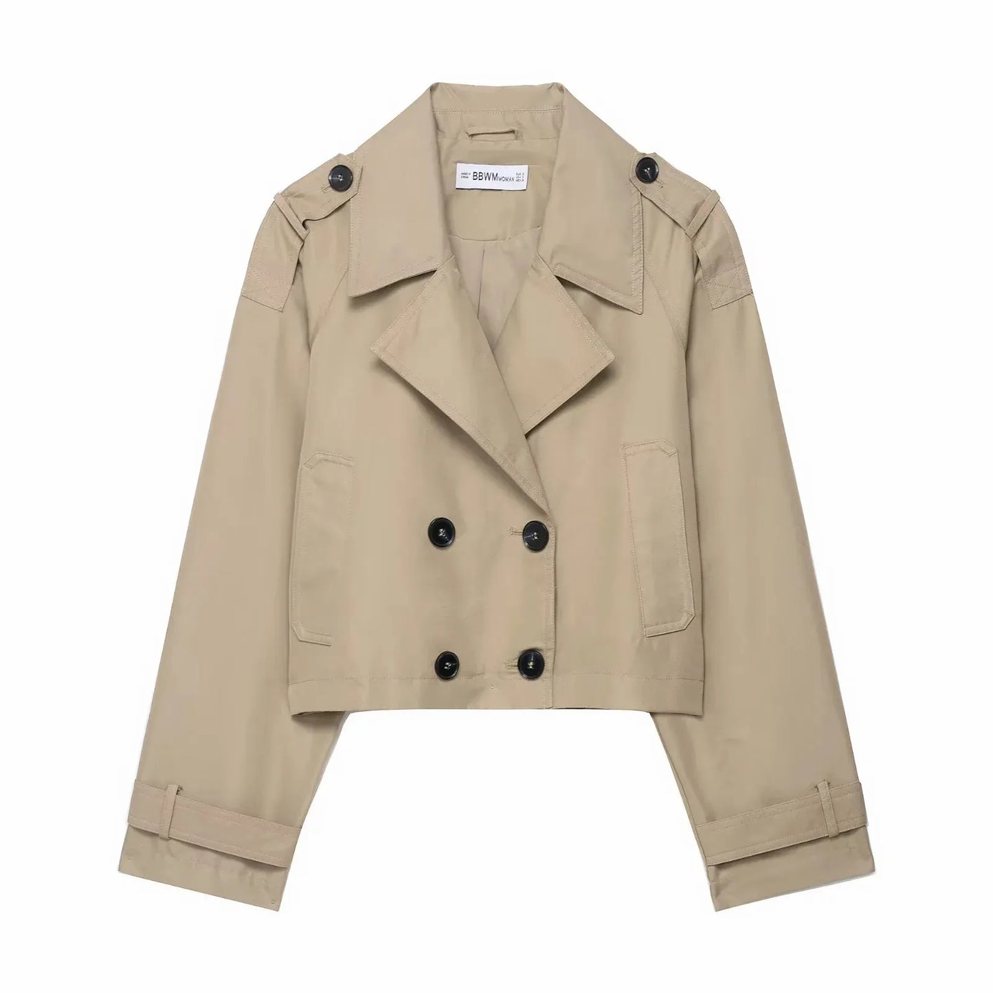 Fashion Lapel Short Trench Coats Women Double Breasted Pockets Jackets Female Autumn Winter New Office Lady Solid Outwear 