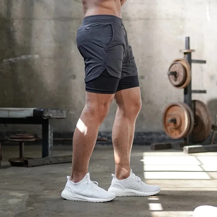 Print 2 in 1 Running Shorts for Men Gym Workout Compression Shorts with Phone Pocket Towel Loop Summer Sport Athletic Activewear
