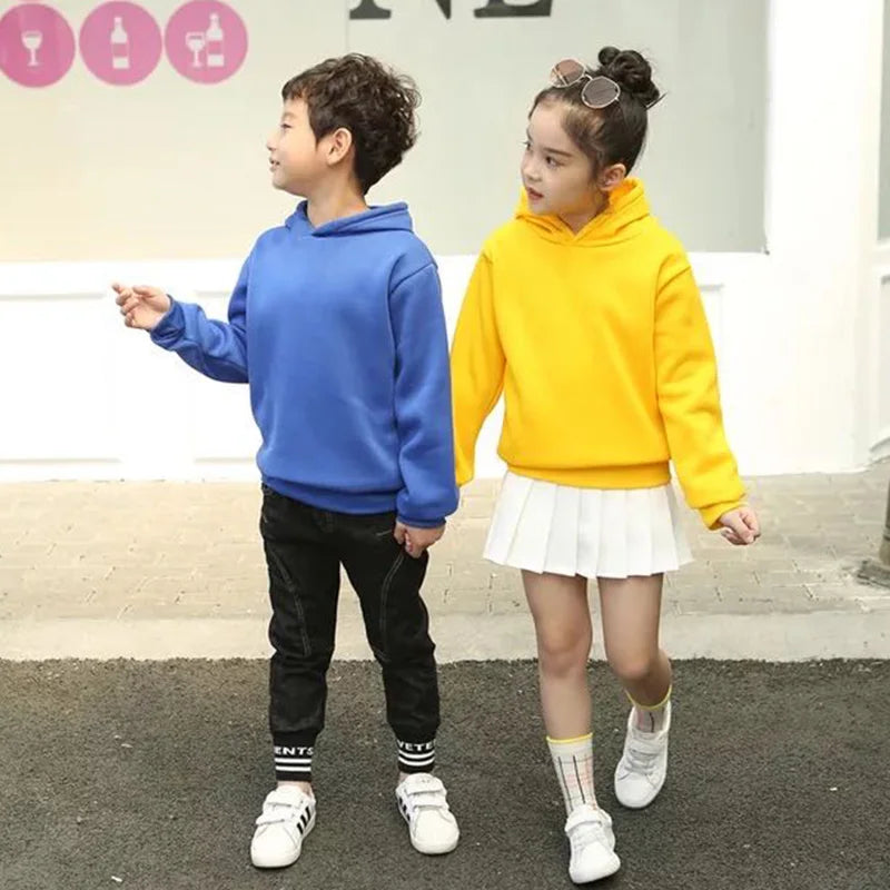 Spring Autumn Children Clothing Solid Color Hoodie Boys Girls Tops Toddler 3-12 Year Sweatshirr Black White Ash Red Blue Coat
