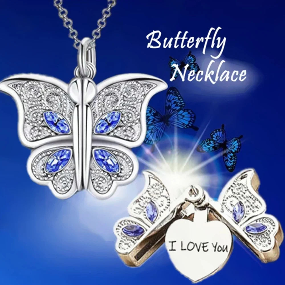 Fashion Butterfly Pendant Necklace Can Be Opened Engraved for Mom Or Girlfriend Birthday Valentine's Day Party Jewelry Gifts