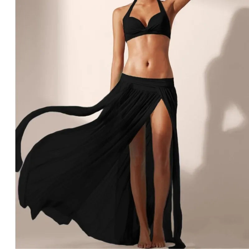 2024 New 5 colors Solid Beach Dress for Women Mesh Bikini Cover Ups Open Side Sarong Swim Dresses Free Size Playa Skirt Sarong