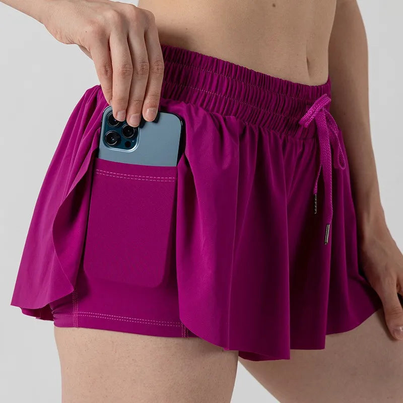 3-15 Years Girls Flowy Shorts Butterfly Shorts With Pocket 2-in-1 Athletic Running Shorts For Kids Active Workout Sports Tennis