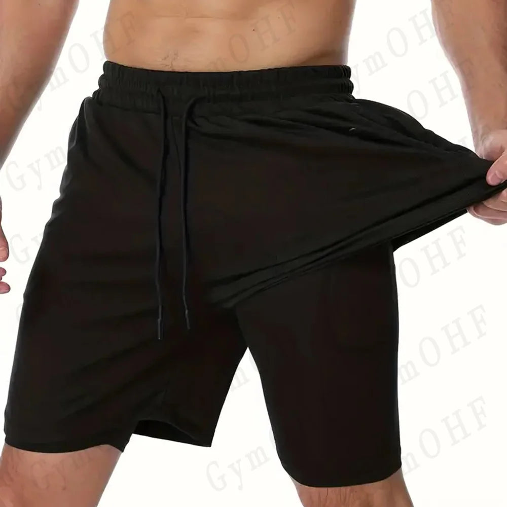 Anime Compression Shorts Men T Shirt Summer Sportswear Gym Jogging Training Workout Male Fitness Sport 2 In 1 Shorts Quick Dry