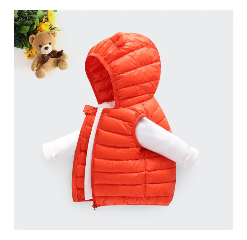 Baby Boys Girl Warm Down Vest Toddler Cotton Waistcoat Children Autumn and Winter Clothes Kids Hooded Jackets 1-6 Years Old