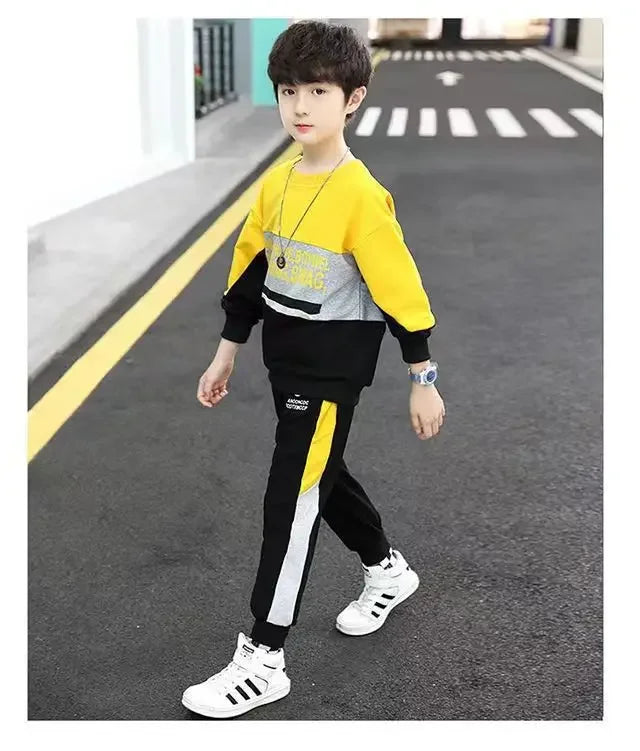 2024 autumn winter Boys Tracksuit velvet Children patchwork letters Cotton T-Shirt + Pants Suit Clothes children Set 12 14 Y