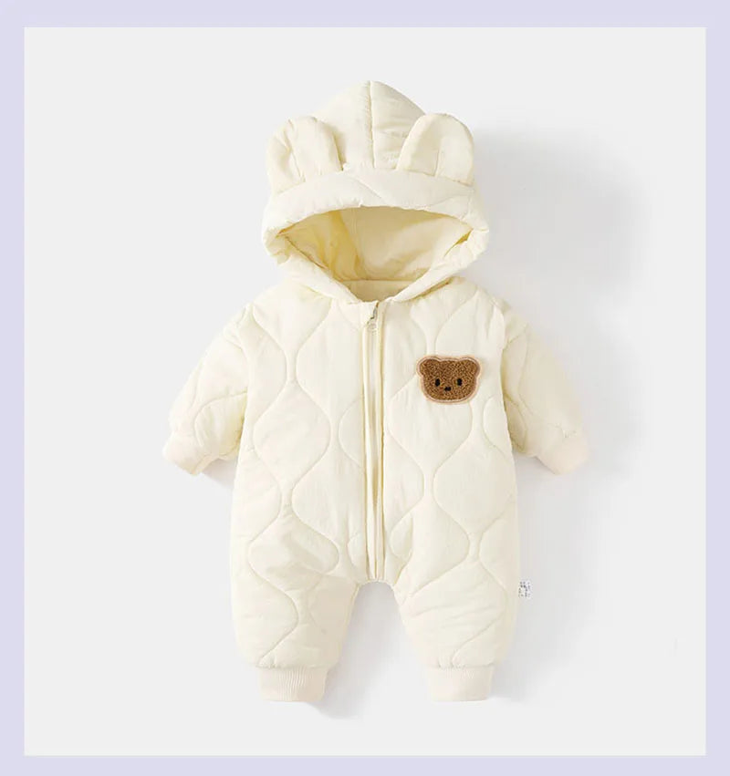  Winter Baby Outwear Clothing Fur Lining Warm Thick Toddler Girl's Boy's Rompers Cartoon Bear Infant Jumpsuit