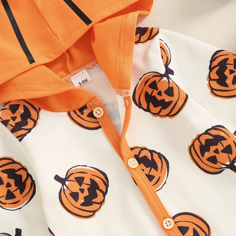 2024-05-23 Lioraitiin Baby Girl Boy Halloween Romper Bat Print Long Sleeve Full Length Hooded Jumpsuit for Fall