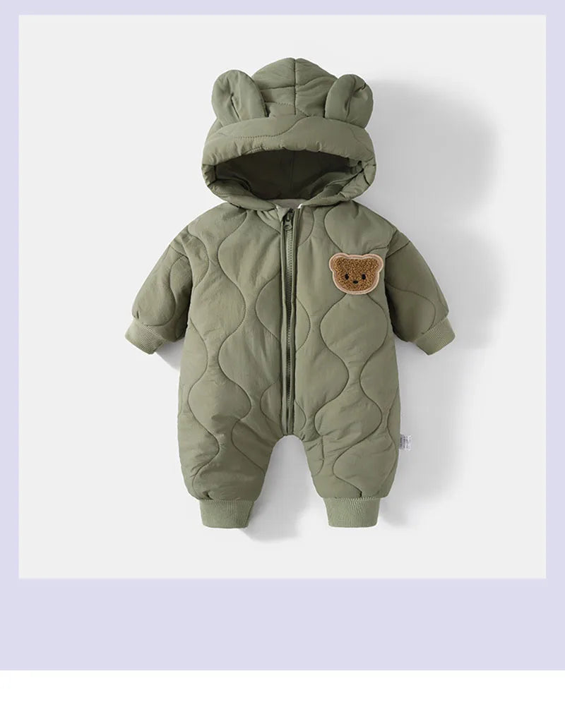  Winter Baby Outwear Clothing Fur Lining Warm Thick Toddler Girl's Boy's Rompers Cartoon Bear Infant Jumpsuit