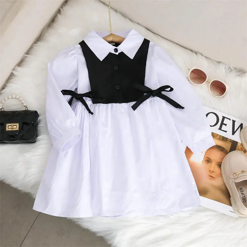 Spring Autumn Girls Dress Korean Fashion Dress for Girls Long Sleeve Casual Princess Bow Dress Children Vestidos Dress Clothing