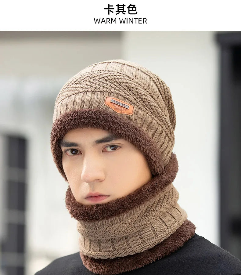 Winter Beanie Hat For Men Fleece Scarf Women Knitted Hat Warm Cap Thick Wool Neck Warmer Scarf Balaclava Mask Skullies Beanies