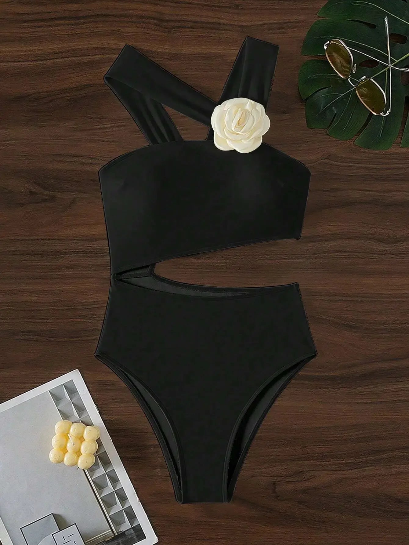 3D Flower Solid 2024 One-shoulder Swimwear Women Sexy Push UP Hollow One Piece Swimsuit Monokini Summer Beach Lady Bathing Suit