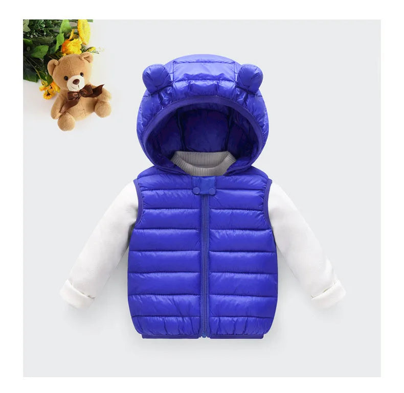 Baby Boys Girl Warm Down Vest Toddler Cotton Waistcoat Children Autumn and Winter Clothes Kids Hooded Jackets 1-6 Years Old