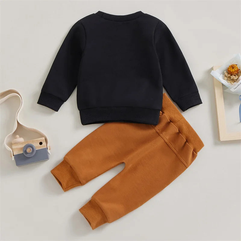 1-5 Years Kid Boys Girls 2Pcs Tracksuit Suits Fall Baby Plush Cartoon Bear Long Sleeves Sweatshirt Top + Elastic Waist Pants