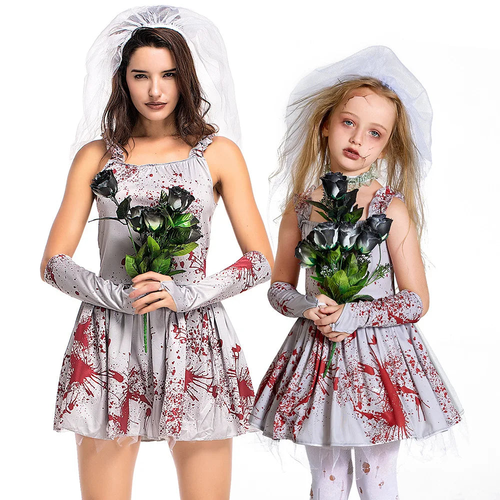 Umorden Horror Scary Bloody Zombie Bride Costume for Girls Child Kids Tween Teens 4-16Y Halloween Fancy Dress