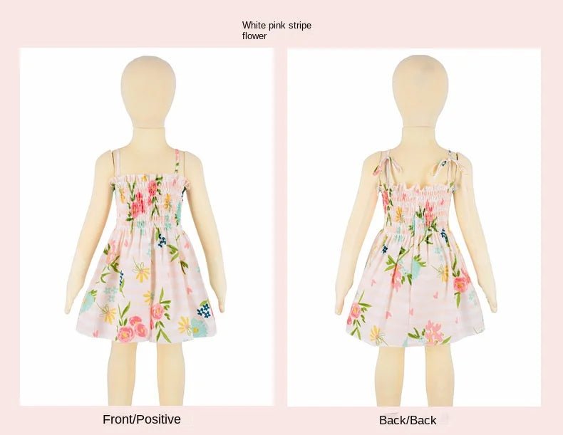 2024 Summer Baby Girl Floral Dress Children's Casual Toddler Kids Cotton Clothes Dress for Girls Sleeveless Sling Beach Sundress