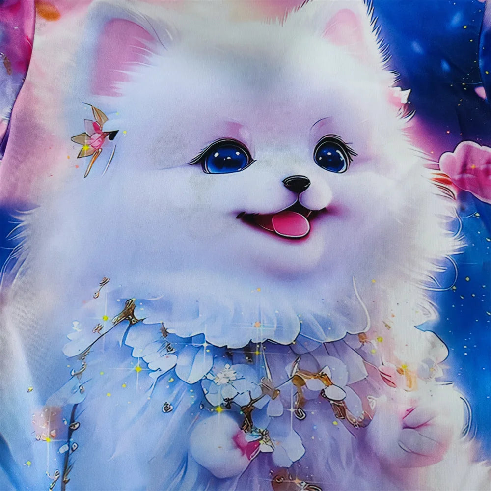 2024 Girl Summer Tops Girls Clothes 2 to 8 Years Short Sleeve Children T-Shirt Cat Print Kids T Shirt Kawaii Children's Clothing