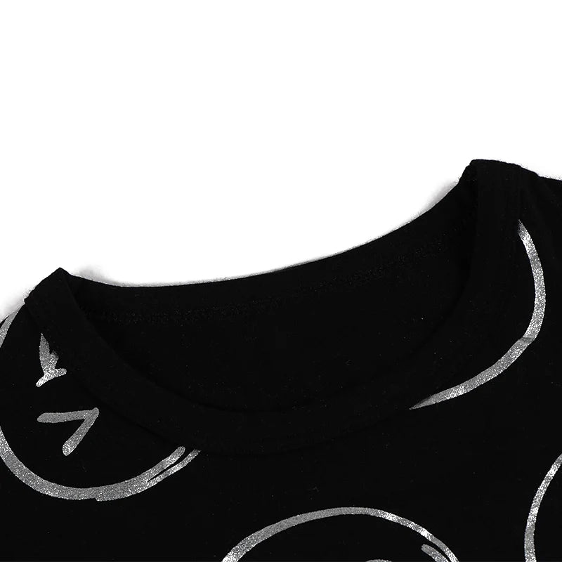 AA-kids boy summer spring fashion clothes 2pcs set cotton long sleeve and short sleeve 2pcs clothes set smile print black set