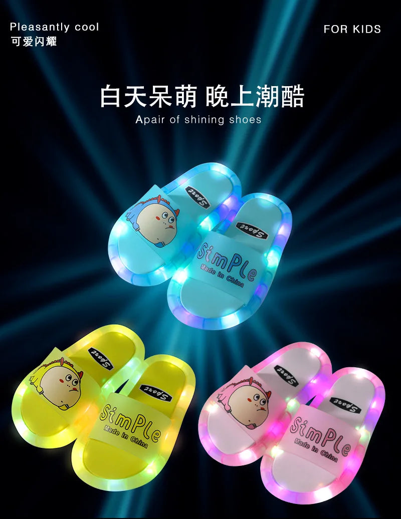 Children‘s Boys Girls Slippers Cartoon Animals Shoes Lighted Fashion Cute Shoes Bathroom Kids Gifts Toddler Slippers Flat Heels