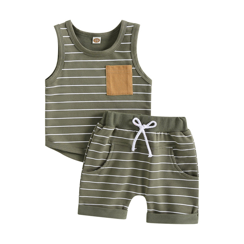 2023-03-01 Lioraitiin 0-4Years Kids Baby Boy 2Pcs Summer Outfits Striped Sleeveless Tank Tops and Stretch Shorts Pocket Set