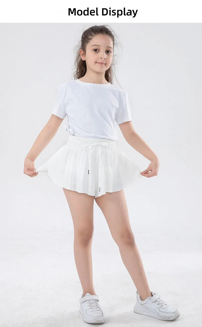 3-15 Years Girls Flowy Shorts Butterfly Shorts With Pocket 2-in-1 Athletic Running Shorts For Kids Active Workout Sports Tennis