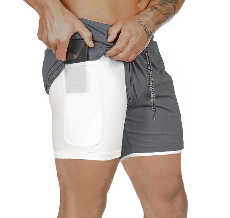 Men's sports Running shorts printed compression Quick Drying shorts training 2-in-1 Double-decker Shorts basketball Bottom