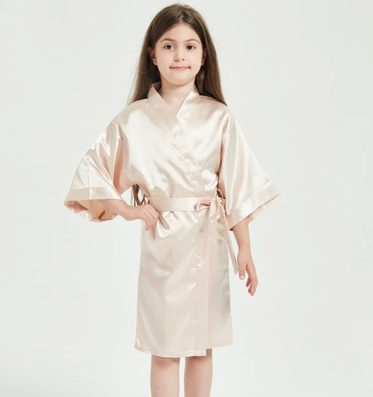 Toddler Girl Nightgown Satin Teenage Red Pink Silk Kimono Spa Bath Robe for Girls Wedding 3 to 4 5 6 7 8 9 10 11 12 13 14 Years