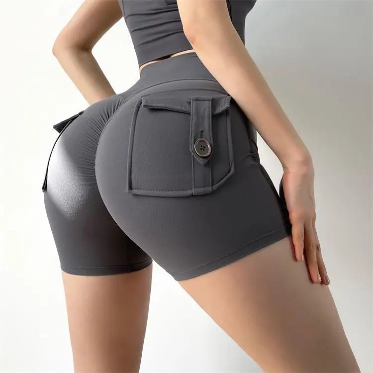 Shorts Women Sport With Pocket Buttocks Fitness Workout High Waist Tights Leggings Push Up Cycling Shorts Scrunch Gym Clothing