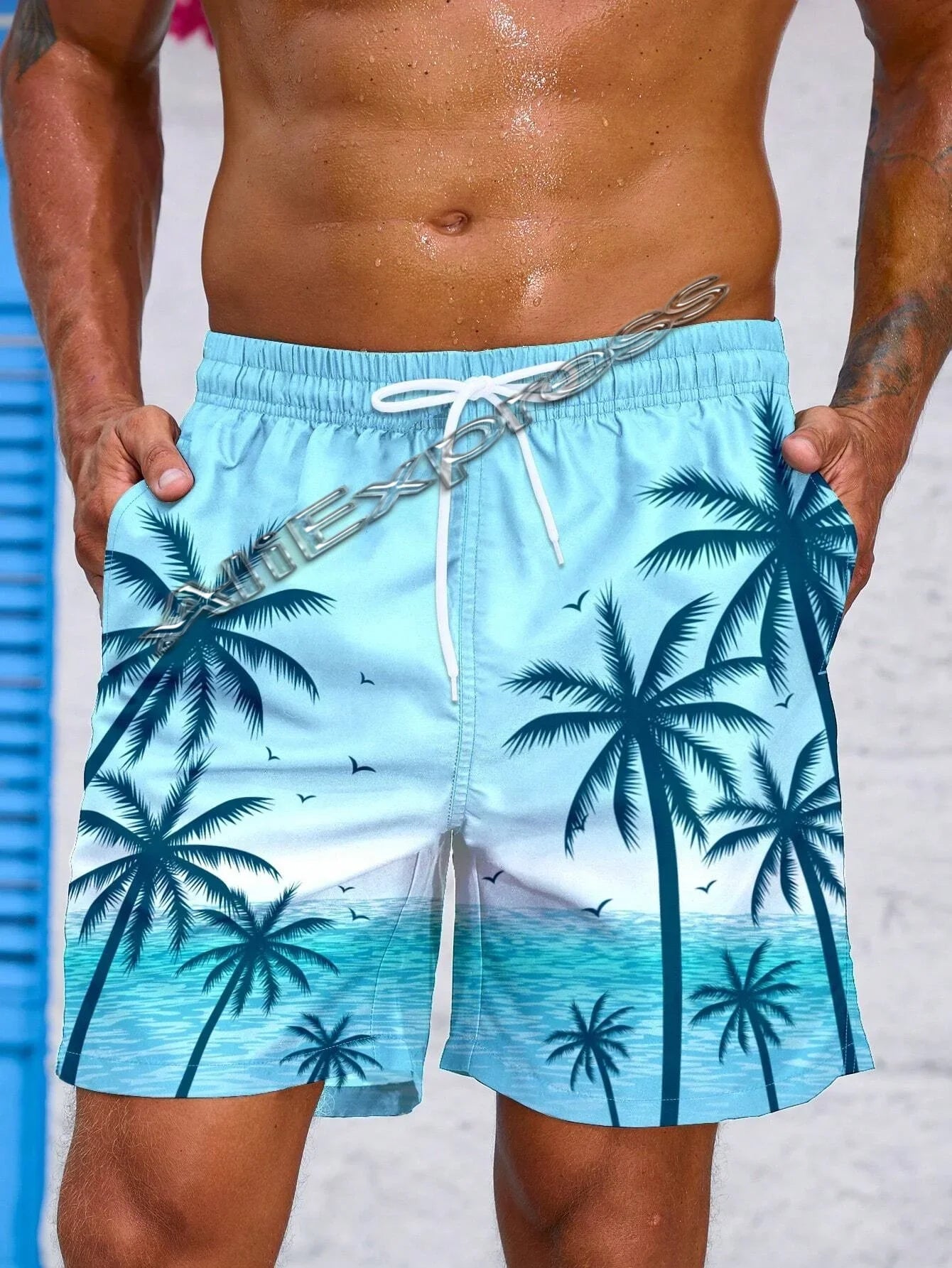 Summer New Harajuku 3D Cocoanut Trees Printing Beach Shorts Palm Tree Graphic Board Shorts for Men Hawaiian Cool Swimming Trunks