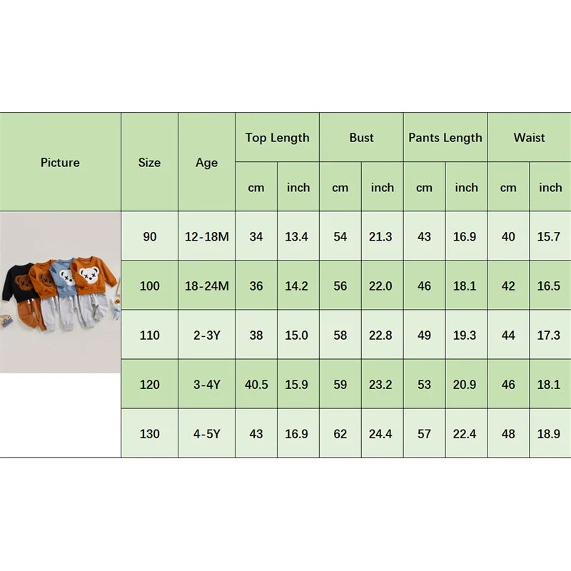 1-5 Years Kid Boys Girls 2Pcs Tracksuit Suits Fall Baby Plush Cartoon Bear Long Sleeves Sweatshirt Top + Elastic Waist Pants