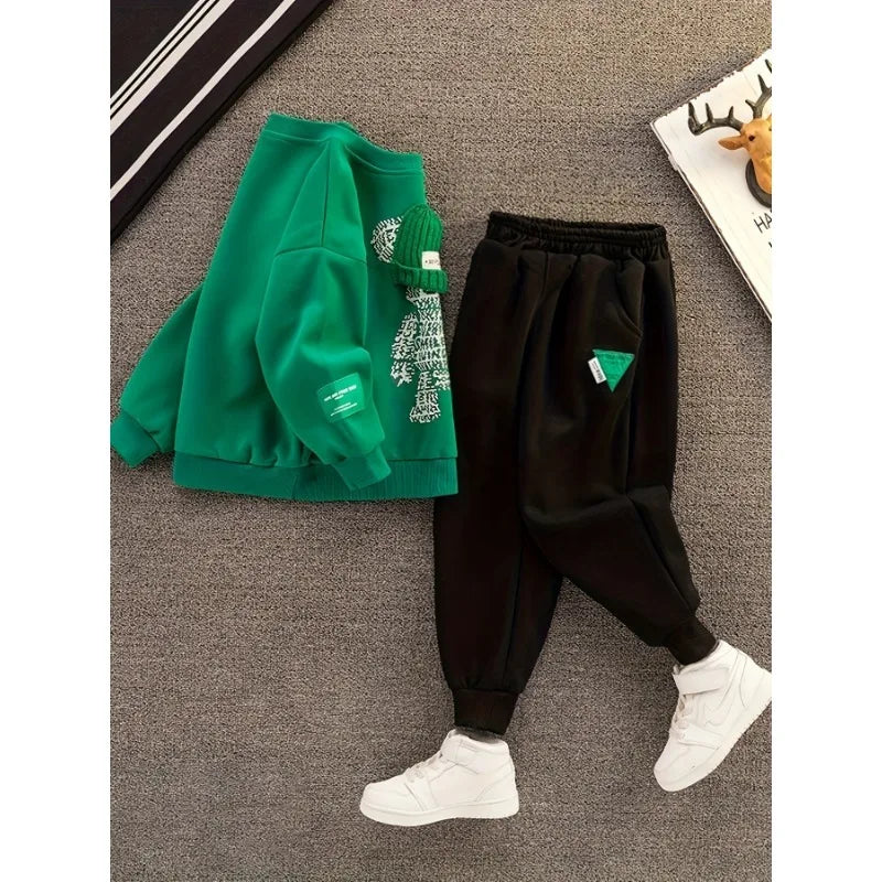 Spring Autumn Kid Clothes Boy Fashion Children's Set Two Pieces Sweatshirt Pant Outfit