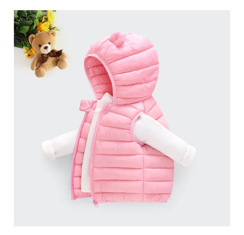 Baby Boys Girl Warm Down Vest Toddler Cotton Waistcoat Children Autumn and Winter Clothes Kids Hooded Jackets 1-6 Years Old