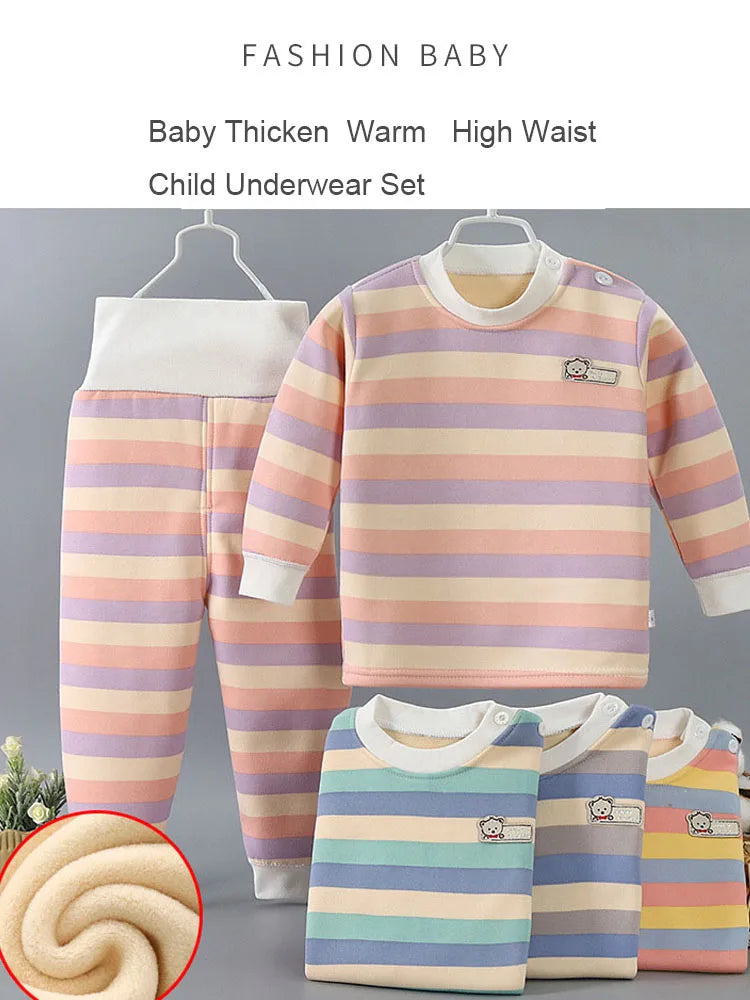 Thicken Warm Plush Children Sets Kids Clothes Boy Girl Underwear Suits Autumn Winter Children Clothinng Tops Hight Waist Pants