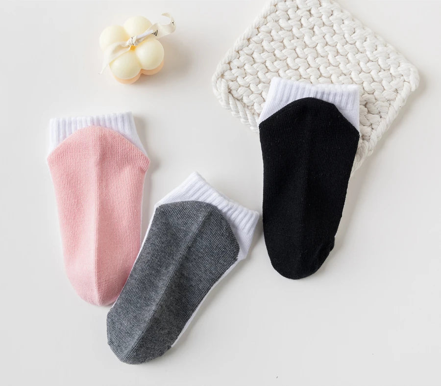5 Pairs/Lot 2024 New Summer Children Socks Cotton Kids Teen Fashion Black White Gray For 1-12 Years Student Baby Girl Boy Socks
