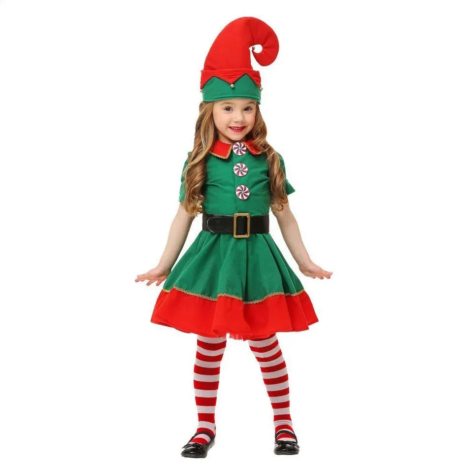 2024 Christmas Clothing Set Boy Girl Family Matching Outfit Kid Adult Santa Claus Cosplay Costume Hat Socks Pant Elf Clothes