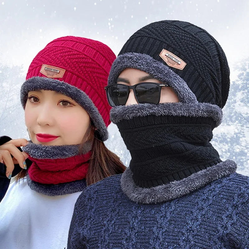 Winter Beanie Hat For Men Fleece Scarf Women Knitted Hat Warm Cap Thick Wool Neck Warmer Scarf Balaclava Mask Skullies Beanies