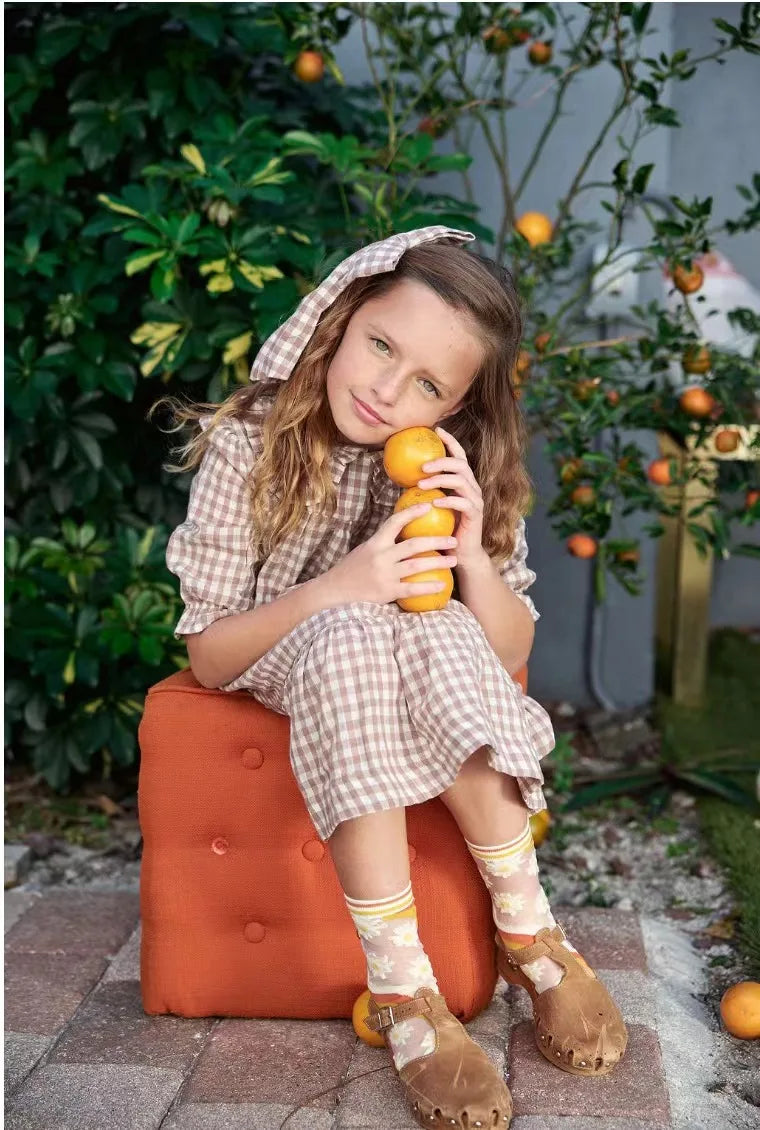 Clearance AS 2024 Summer Gingham Collection plaid Family matching baby kids boys girls clothes cotton linen fabric kids wear
