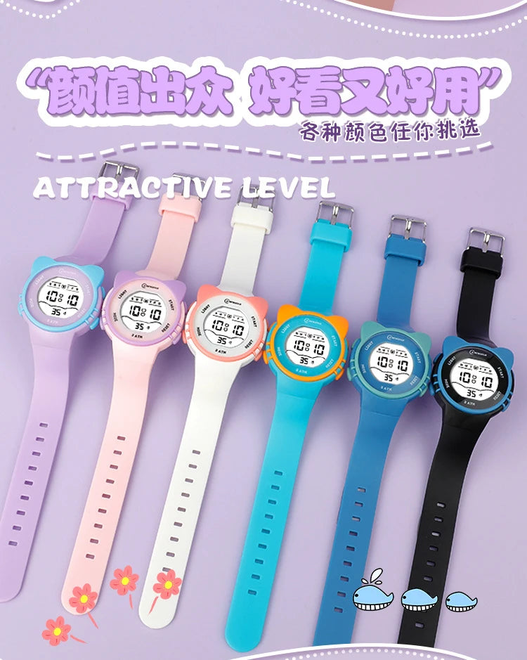 UTHAI C16 Girls And Boys Cute Meow Star Watches Kids Children's Junior High School Waterproof Alarm Clock Electronic Watch
