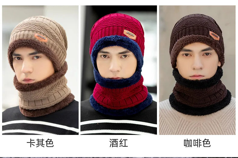Winter Beanie Hat For Men Fleece Scarf Women Knitted Hat Warm Cap Thick Wool Neck Warmer Scarf Balaclava Mask Skullies Beanies