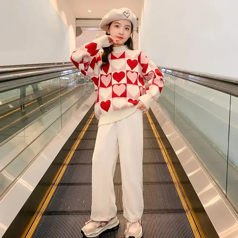 Girls Sweater Thickened Autumn Winter New Children's Fashion Knitted Top Christmas Winter Clothes for Girls 4 10 12 14 Years Old
