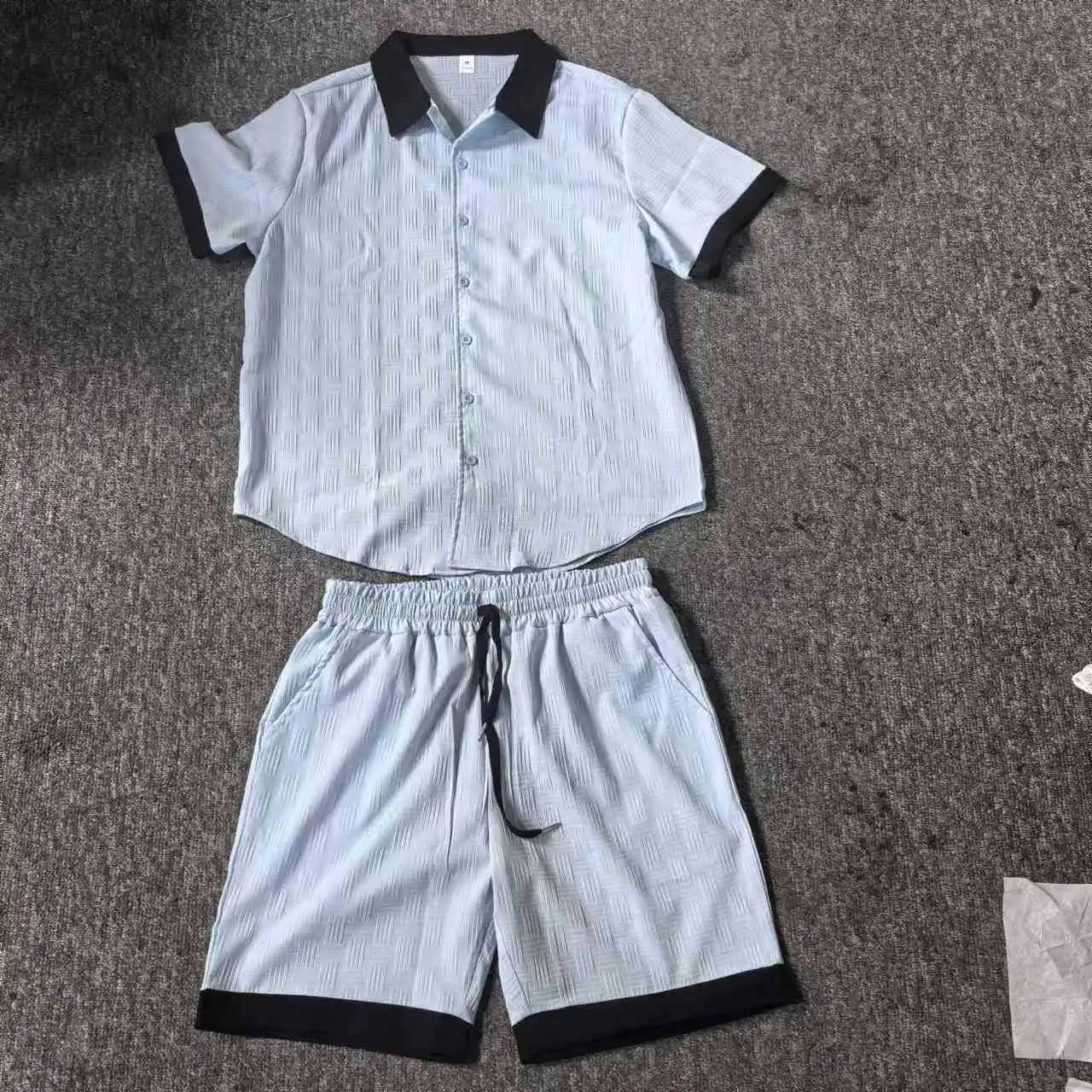 2025 new summer Europe and the United States fashion high-quality men's shirt casual color short-sleeved shorts beach suit