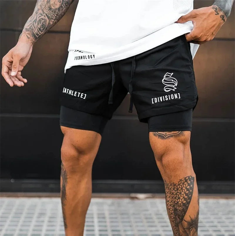 NEW 2 IN 1 Sport Running Casual Breathable Shorts Men Double-deck Jogging Quick Dry GYM Shorts Fitness Workout Men Shorts