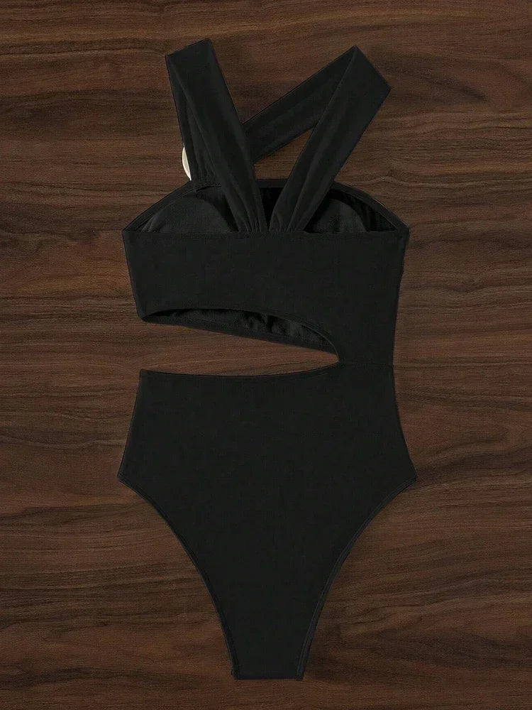 3D Flower Solid 2024 One-shoulder Swimwear Women Sexy Push UP Hollow One Piece Swimsuit Monokini Summer Beach Lady Bathing Suit