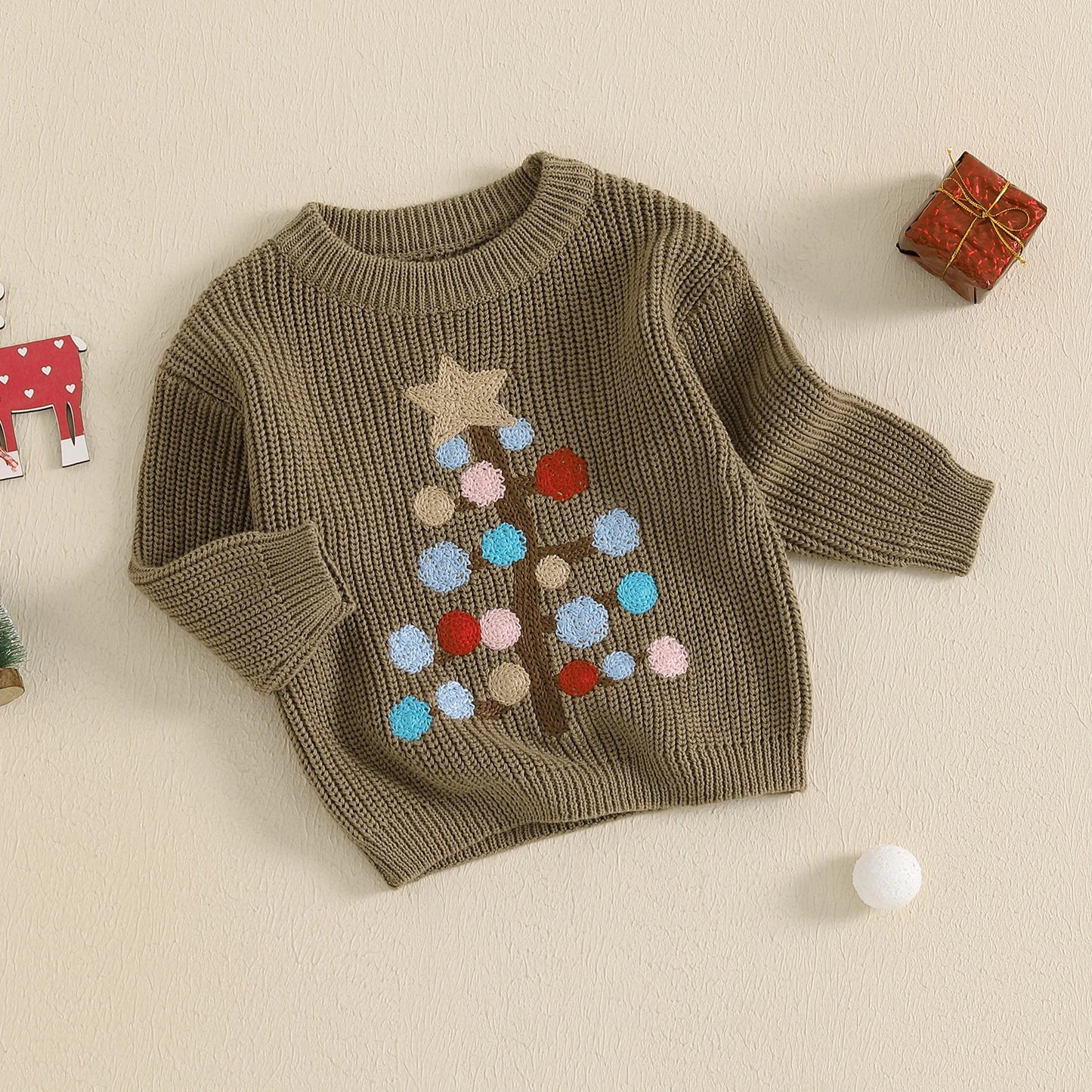 0-3Years Baby Boy Girl Christmas Sweaters Fall Winter Tree Pattern Long Sleeve Crew Neck Warm Knit Pullover Tops Kids Knitwears