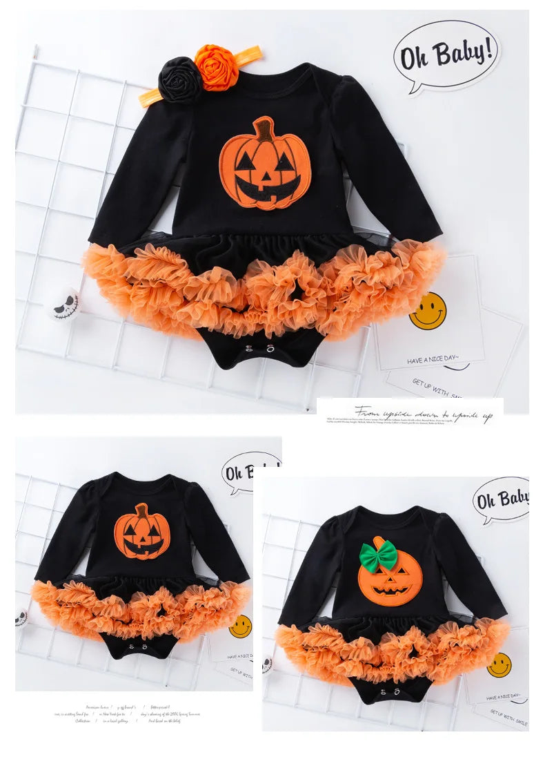 0-24M Baby Girl Boy Costume Pumpkin Clothes Newborn Romper Infant Tutu Dress Outfit Cosplay Bodysuit Toddler Halloween Clothes